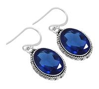 Jeweloporium bleu Saphir simulé Boucle d'oreille en argent sterling 925 pour femme Gemme Cocktail Boucle D'oreille Action de grâces Cadeau victorien Bijoux