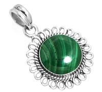 Jeweloporium Pendentif en argent 925 pour femme Vert Naturel Malachite Gemme Bohème Collier pendentif en argent Pâques Cadeau Déclaration Bijoux
