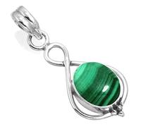 Jeweloporium Pendentif en argent 925 pour femme Vert Réel Malachite Gemme Bohème Collier pendentif en argent Mariage Cadeau Déclaration Bijoux