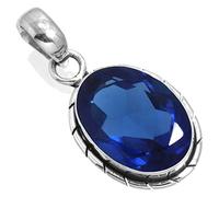 Jeweloporium Pendentif en argent sterling 925 pour femme Saphir bleu simulé Gemme Ancien Collier pendentif en argent Anniversaire - Cadeau Solitaire Bijoux