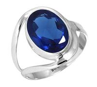 Jeweloporium Saphir bleu simulé Bague en argent 925 pour femme Pierre Précieuse Fait main Bague en argent Taille 57.5 Engagement Cadeau Cocktail Bijoux