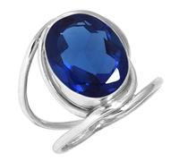 Jeweloporium Saphir bleu simulé Bague en argent sterling 925 pour femme Gemme Fait main Bague en argent Taille 58 Engagement Cadeau Cocktail Bijoux
