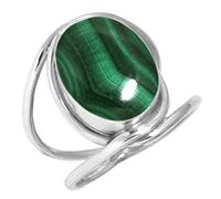 Jeweloporium Vert Réel Malachite Bague en argent 925 pour femme Gemme Fait main Bague en argent Taille 49 Engagement Cadeau Cocktail Bijoux