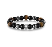 jewelora Bracelet d'Oeil de Tigre Personnalisé Homme avec Nom - Obsidienne et Pierre de Galle Noire - Cadeaux pour Papas, Maris, Amis (1 nom)