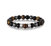 jewelora Bracelet d'Oeil de Tigre Personnalisé Homme avec Nom - Obsidienne et Pierre de Galle Noire - Cadeaux pour Papas, Maris, Amis (2 nom)