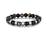 jewelora Bracelet d'Oeil de Tigre Personnalisé Homme avec Nom - Obsidienne et Pierre de Galle Noire - Cadeaux pour Papas, Maris, Amis (5 nom)