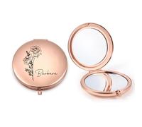 jewelora Miroir de Poche Personnalisé Fleurs de Naissance et Nom Petit Miroir de Portable Pliable Mini Miroir de Voyage pour Femme Fille Maman Petite Amie Mariage Noël Cadeau Personnalisé (Or Rose)