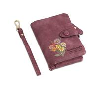 jewelora Portefeuille Femme Personnalisé avec Gravure Prenom Mini Portefeuille Femme avec Fente pour Cartes et Compartiment à Monnaie Portefeuille Fleur de Naissance pour Maman, Mamie, épouse
