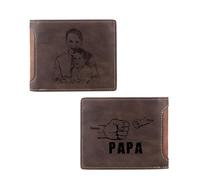 jewelora Portefeuille Personnalisé pour Homme avec Gravure Photo et Nom pour Papa Poing Portefeuille Homme avec Porte-Carte Identité pour Mari Père Cadeaux Anniversaire (#4-2 Brun)