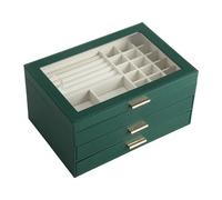 Jewelry Box 3-Layer Rack Leather Organizer, Women Boxes With 2 Drawers Large Storage For Earrings Necklaces Pour Colliers,Bracelets(Green)