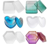 Jewelry Box Resin Molds With Heart Shape Hexagonal Epoxy Resin Molds And Square Storage Box For Resin Casting Making, Crafts And