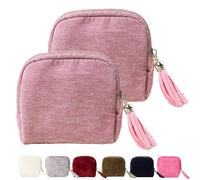 Jewelry Zippered Pocket Case Travel Jewelry Bag Portable Organizer, 5-Layer Tassel Zipper Small Jewelry Pouch Bag (Pink,2 Pcs)