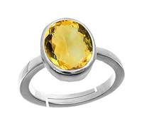 Jewelryonclick Bague Ajustable en Argent Naturel Anneau Jaune Citrine Citrine Bague Ovale Faissed Taille de Taille 56.3 à 69,7 pour Hommes et Femmes