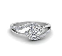 Jewelryonclick Bague de fiançailles Diamant Tourbillon 3 Pierres Argent Sterling Zircon cubique créé Rond façonner Bagues de fiançailles en Pierre latérale réglage de la Broche Taille 66