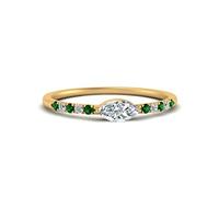 Jewelryonclick Bague de Mariage délicate est Ouest plaqué Or Jaune Émeraude créée Marquise façonner Petites bagues de fiançailles réglage de la Broche Taille 62