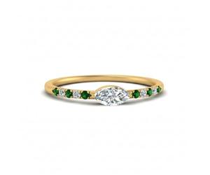 Jewelryonclick Bague de Mariage délicate est Ouest plaqué Or Jaune Émeraude créée Marquise façonner Petites bagues de fiançailles réglage de la Broche Taille 64