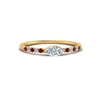Jewelryonclick Bague de Mariage délicate est Ouest plaqué Or Jaune Rubis créé Marquise façonner Petites bagues de fiançailles réglage de la Broche Taille 50 Cadeau