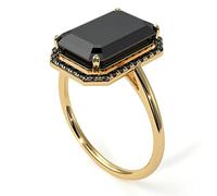 Jewelryonclick Bague en plaqué Or 18 carats Bijoux en Diamant Taille émeraude Halo Onyx Noir Fabriqué à la Main Ornements faciles à Porter Cadeaux spéciaux Bagues pour Femme Taille : L