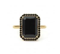 Jewelryonclick Bague plaquée Or 18 carats Halo Taille émeraude Bijoux en Diamant Onyx Noir Fabriqué à la Main Ornements faciles à Porter Cadeaux spéciaux Bagues pour Femme UK Taille : O