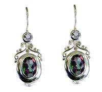 Jewelryonclick Paire de boucles d'oreilles en quartz mystique de forme ovale avec fermoir à crochet en argent, Pierre précieuse, Quartz mystique