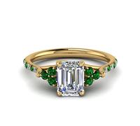 Jewelryonclick Petite Bague Diamant cathédrale Taille émeraude plaqué Or Jaune Émeraude créée émeraude façonner Petites bagues de fiançailles Cadre de la cathédrale Taille 53