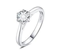 JewelryPalace 0.5ct Classique Moissanite Bague Taille Rond Solitaire Pierre Argent Massif 925 Femme, Diamant Simulé Bague Argent Fiançailles Mariage Promise Alliance, Ensemble Bijoux Femme Mariee