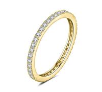 JewelryPalace 0.66ct Fin Eternel Cubic Zirconia Bague Taille Rond Pierre Argent 925 Femme, Plaqué Or Jaune Empilable Bague Diamant Simulé Fiançailles Mariage Promise Alliance, Ensemble Bijoux Mariee