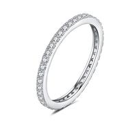 JewelryPalace 0.6ct Demi Eternel Empilable Bague Taille Rond 6 Cubic Zirconia Pierre Argent 925 Femme, Plaqué Or Jaune Or Rose Bague fin Anneau Fiançailles Mariage Promise Alliance, Bijoux Mariee