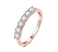 JewelryPalace 0.6ct Half Eternel Cubic Zirconia Bague Taille Rond Pierre Argent 925 Femme, Empilable Plaqué Or Rose Bague Diamant Simulé Fiançailles Mariage Promise Alliance, Ensemble Bijoux Mariee