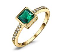 JewelryPalace 0.6ct Taille Carré Solitaire Bague Simulé Emeraude en Argent Sterling 925, Plaqué Or Jaune Bague Pierre Vert Femme Argent Zircone Cubique, Ensemble de Bijoux Cadeau d'Anniversaire
