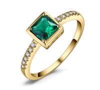 JewelryPalace 0.6ct Taille Carré Solitaire Bague Simulé Emeraude en plaqué or jaune 14K, Bague Pierre Vert Femme en laiton Zircone Cubique, Ensemble de Bijoux Cadeau d'Anniversaire 52
