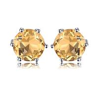 JewelryPalace 0.9ct Boucles d'oreilles Taille Rond Citrine Colored Nano Crystal en plaqué or jaune 14K Pour Femme, Clous d'oreilles Pierre Jaune, Ensemble Parure de Bijoux Cadeau Anniversaire