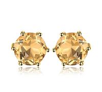JewelryPalace 0.9ct Boucles d'oreilles Taille Rond Citrine Colored Nano Crystal en plaqué or jaune 14K Pour Femme, Clous d'oreilles Pierre Jaune, Ensemble Parure de Bijoux Cadeau Anniversaire