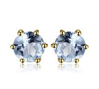 JewelryPalace 1.2ct Boucles d'oreilles Taille Rond Naturelle Bleu Topaze en Argent 925 Pour Femme, Clous d'oreilles Pierre Bleu Plaqué Or Jaune, Ensemble Parure de Bijoux Cadeau Anniversaire