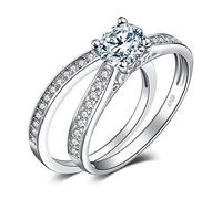 JewelryPalace 1.3ct Zircone Cubique Solitaire Bague Femme en Argent Sterling 925, Lot de Bague de Fiançailles Femme, Bagues Anniversaire Mariage Promise Alliance, Bijoux Femme