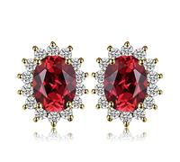 JewelryPalace 1.5ct Diana Princesse Kate Middleton Boucles d'Oreilles Clous Garnet Colored Cubic Zirconia en plaqué or jaune 14K Pour Femme, Clous d'oreilles Plaque Or Jaune Ensemble de Bijoux Cadeau