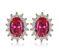 JewelryPalace 1.5ct Diana Princesse Kate Middleton Boucles d'Oreilles Clous Synthese Rouge Ru n plaqué or jaune 14K Pour Femme, Clous d'oreilles, Vintage Ensemble de Bijoux Cadeau