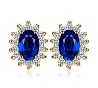 JewelryPalace 1.5ct Elégant Diana Princesse Kate Middleton Boucles d'Oreilles Clous Plaque Or Jaune et Puces Femme en plaqué or jaune 14K en Royal Blue Created Spinel