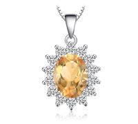 JewelryPalace 1.8ct Diana Princesse Kate Middleton Pendentif Nano Cristal de Couleur Citrine Placcato Oro Bianco 14K Pour Femme, Vintage Ensemble Parure de Bijoux Pierre, Collier Chaine Cadeau 45CM