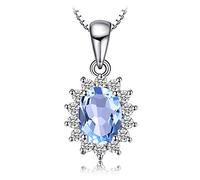 JewelryPalace 1.8ct Diana Princesse Kate Middleton Pendentif Naturelle Blue Topaze en Argent 925 Pour Femme, Vintage Ensemble Parure de Bijoux Pierre, Collier Chaine Cadeau 45CM