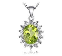 JewelryPalace 1.8ct Diana Princesse Kate Middleton Pendentif Naturelle Vert Peridot en Argent 925 Pour Femme, Vintage Ensemble Parure de Bijoux Pierre, Collier Chaine Cadeau 45CM