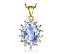 JewelryPalace 1.8ct Diana Princesse Kate Middleton Pendentif Spinel Créé de Couleur Bleu Royal Placcato Oro Giallo 14K Pour Femme, Plaque Or Jaune Vintage Parure de Bijoux Pierre