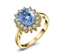 JewelryPalace 1.8ct Diana Princesse Kate Middletonu Bague Naturelle Blue Topaze en Argent 925 Pour Femme, Bague de Fiançailles Mariage, Plaque Or Jaune Vintage Ensemble Parure de Bijoux Cadeau