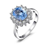 JewelryPalace 1.8ct Diana Princesse Kate Middletonu Bague Naturelle Blue Topaze en Argent 925 Pour Femme, Bague de Fiançailles Mariage, Vintage Ensemble Parure de Bijoux Cadeau