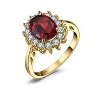 JewelryPalace 1.8ct Diana Princesse Kate Middletonu Bague Naturelle Rouge Grenat en Argent 925 Pour Femme, Bague de Fiançailles Mariage, Plaque Or Jaune Vintage Ensemble Parure de Bijoux Cadeau