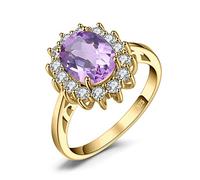JewelryPalace 1.8ct Diana Princesse Kate Middletonu Bague Naturelle Violet Améthyste en Argent 925 Pour Femme, Bague de Fiançailles Mariage, Plaque Or Jaune Vintage Ensemble Parure de Bijoux Cadeau