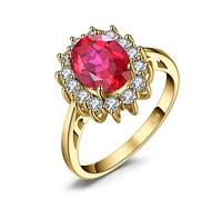 JewelryPalace 1.8ct Diana Princesse Kate Middletonu Bague Synthese Rouge Rubis en Argent 925 Pour Femme, Bague de Fiançailles Mariage, Plaque Or Jaune Vintage Ensemble Parure de Bijoux Cadeau