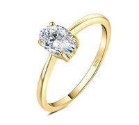 JewelryPalace 1ct Classique Cubic Zirconia Bague Ovale Solitaire Pierre en Argent 925 Femme, Plaqué Or Jaune Bague Diamant Simulé Fiançailles Mariage Promise Alliance, Ensemble Parure Bijoux Mariee