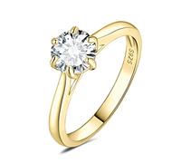 JewelryPalace 1ct Classique Cubic Zirconia Bague Taille Rond Solitaire Pierre Argent Massif 925 Femme, Plaqué Or Jaune Bague Diamant Simulé Fiançailles Mariage Promise Alliance, Ensemble Bijoux Mariee