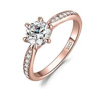 JewelryPalace 1ct Classique Cubic Zirconia Bague Taille Rond Solitaire Pierre Argent Massif 925 Femme, Plaqué Or Rose Bague Diamant Simulé Fiançailles Mariage Promise Alliance, Ensemble Bijoux Mariee